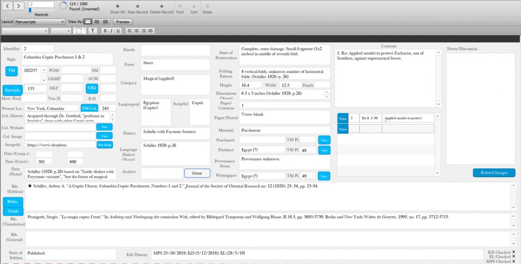 A screenshot of a filemaker database.
