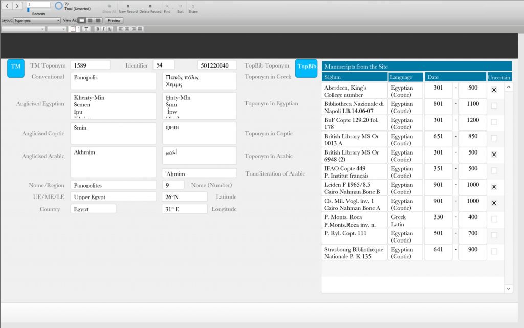 A screenshot of a filemaker database.